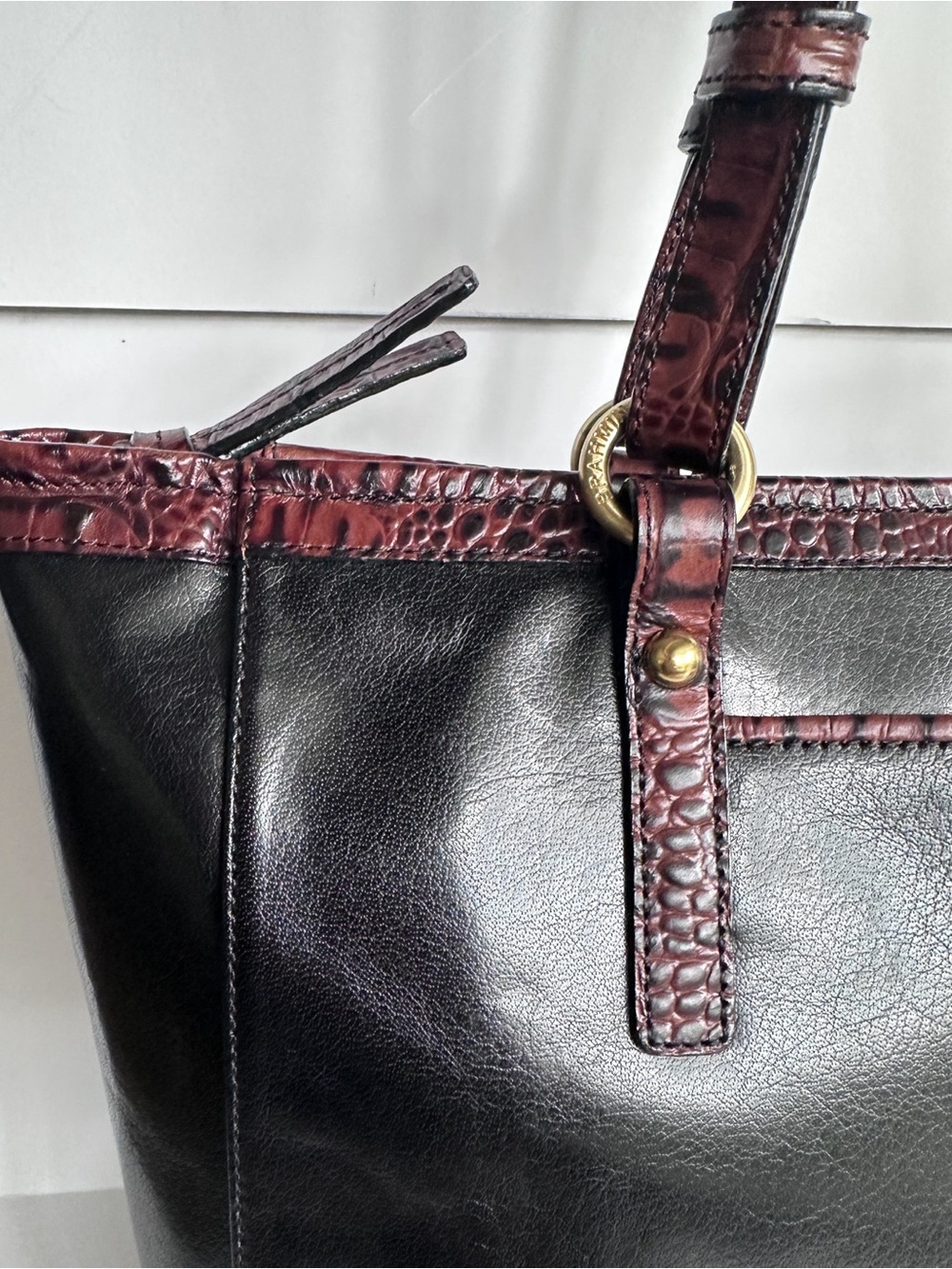 Brahmin Medium Arno Tote - Tuscan Black Leather with Brown Croc Trim | NWT - Picture 3 of 12